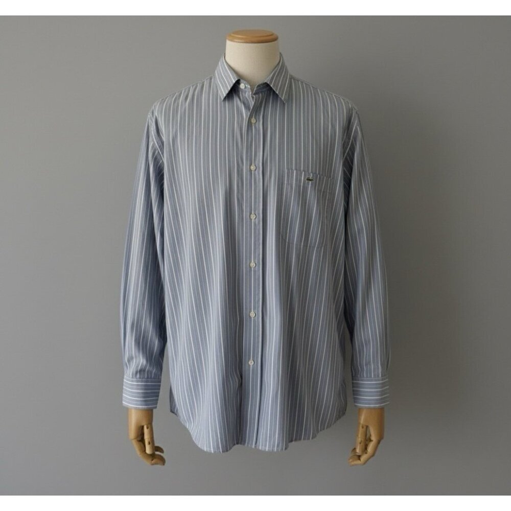 Lacoste Men's Blue White Striped Regula Fit Button Down Shirt Size 44 French